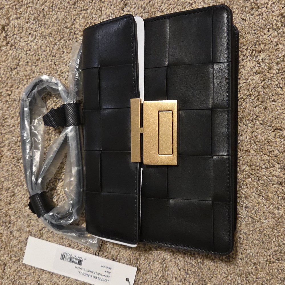NWT Loeffler Randall Delphine Black Leather Clutch - Picture 1 of 11